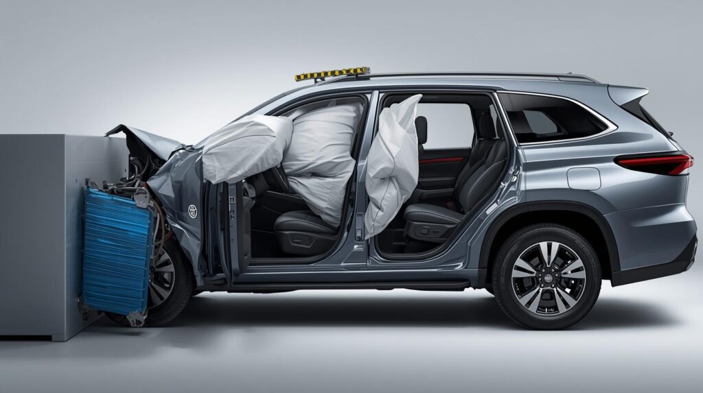 Toyota Grand Highlander airbags mis-deploying in side crash.