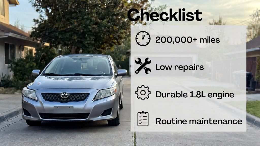 2009 Toyota Corolla LE reliability checklist visual