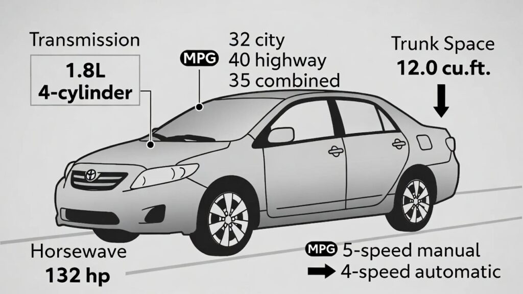 2009 Toyota Corolla LE specs infographic overview