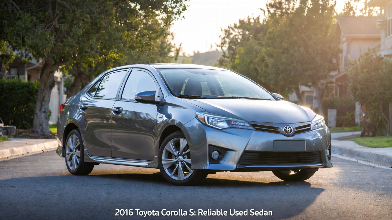 2016 Toyota Corolla S sport trim front three‑quarter view on suburban street at golden hour.