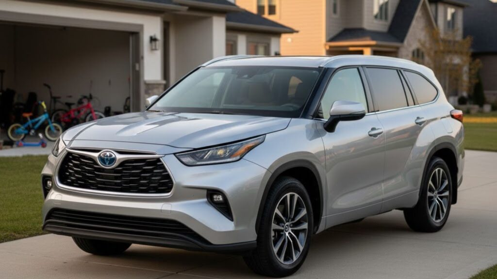 2023 Toyota Highlander XLE front three-quarter family SUV exterior view