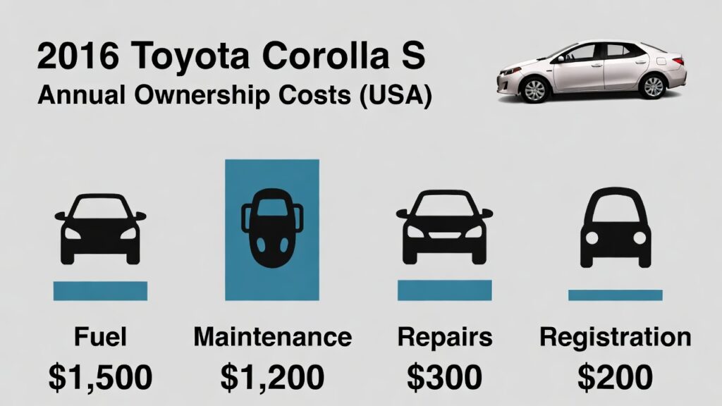 Infographic showing annual ownership costs for a 2016 Toyota Corolla S in the USA