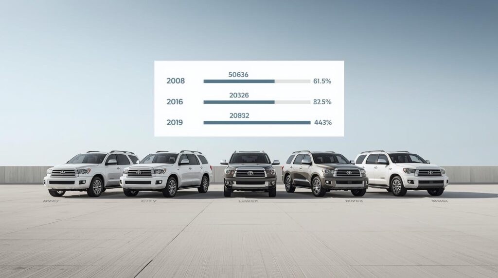 Toyota Sequoia V8 gas mileage by year lineup comparing MPG figures