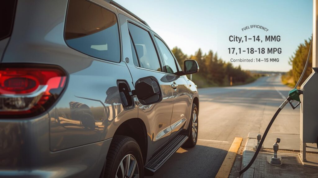 Toyota Sequoia V8 gas mileage at gas station showing city and highway MPG
