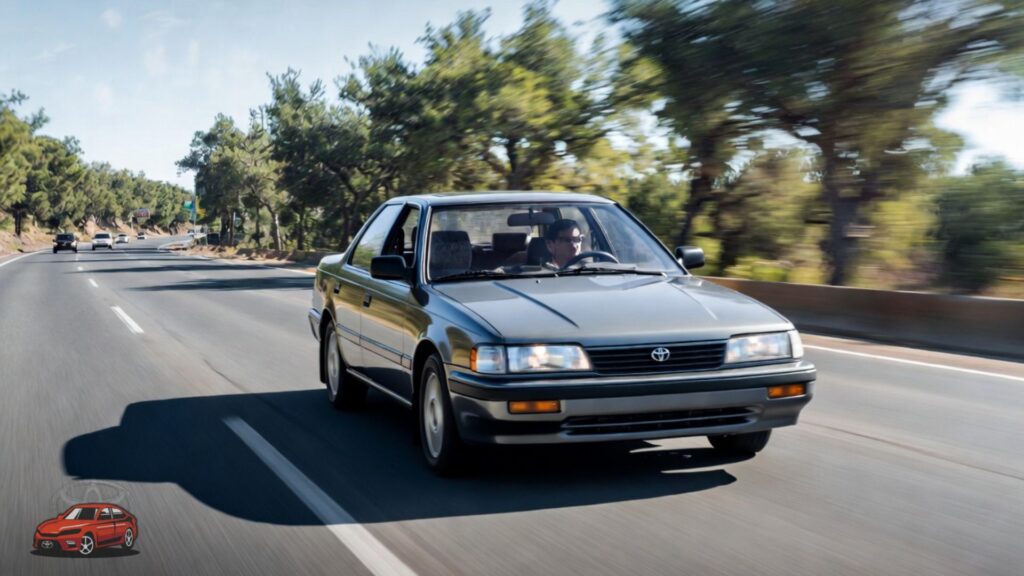 1991 Toyota Camry fuel economy MPG image showing sedan driving on highway with efficient fuel usage
