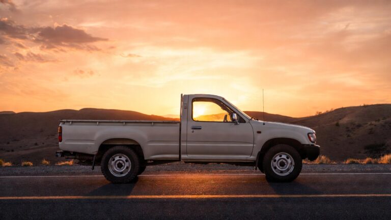 1995 Toyota Pickup parked outdoors on scenic open road, showing classic compact truck design.