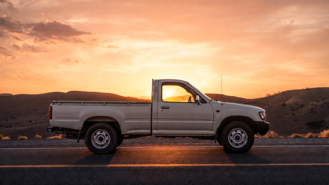 1995 Toyota Pickup parked outdoors on scenic open road, showing classic compact truck design.