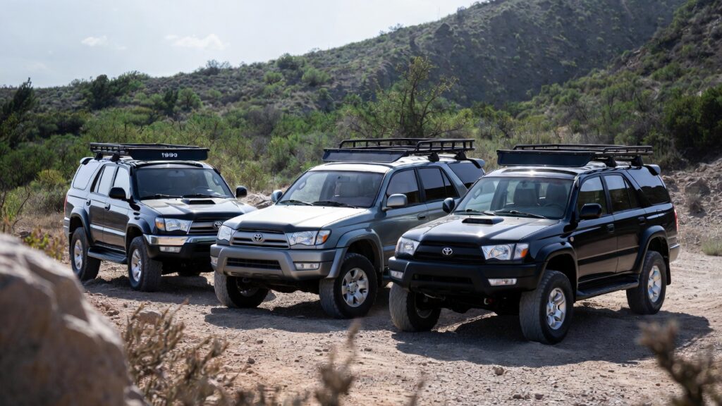 2000 Toyota 4Runner alongside 1999 and 2002 models for 3rd generation comparison