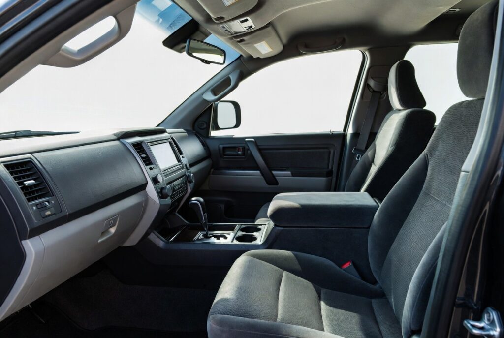 2007 Toyota Tundra interior with dashboard, seats, and features in CrewMax cabin.