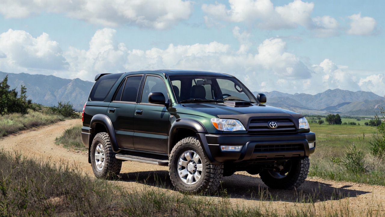 Front-side view of a 2000 Toyota 4Runner on a dirt trail highlighting durability