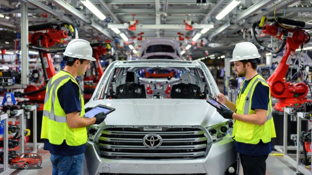 where is a toyota made in usa showing reliability and quality inspection in american factory
