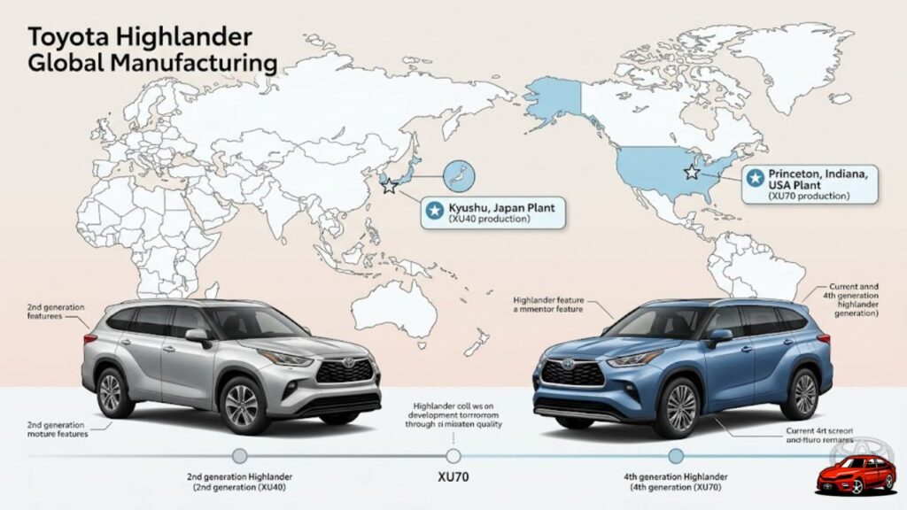 where is the toyota highlander made global manufacturing locations USA Indiana Japan map
