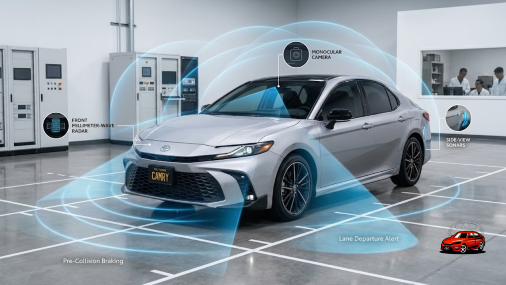 2025 Toyota Camry showcasing Toyota Safety Sense 3.0 radar and camera sensors