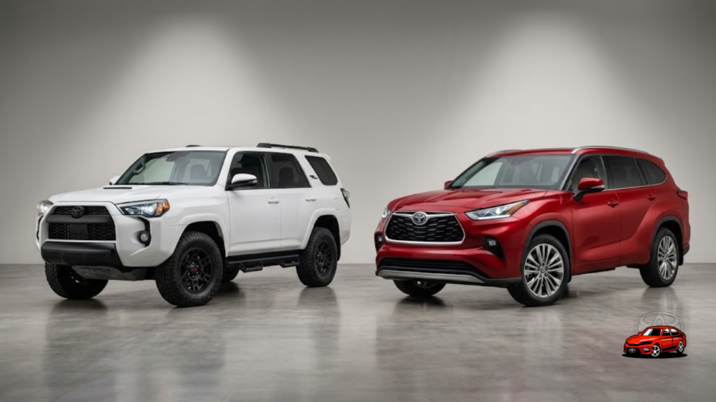 Side-by-side comparison of 2026 Toyota 4Runner and 2026 Toyota Highlander showing design differences