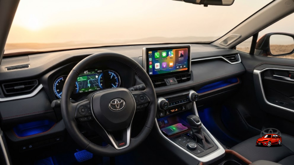 2026 Toyota RAV4 Hybrid XSE dashboard showing 12.3-inch digital gauge cluster and 10.5-inch touchscreen with Apple CarPlay